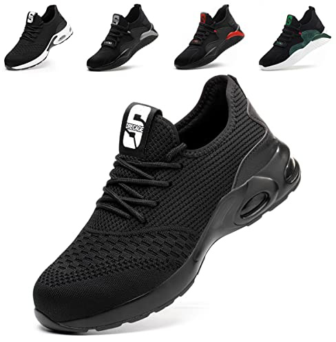 Nasogetch Safety Trainers Men Women Steel Cap Trainers Lightweight Safety Shoes Breathable Cushion Non Slip All Black 275 45 EU 11 UK
