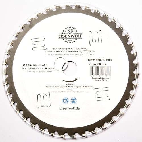Hoja de sierra circular de 185 mm para madera, 185 x 20-16 mm, 40 dientes