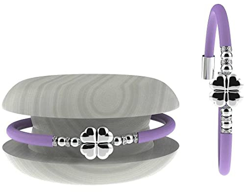 Too Late Bracciale Donna Caucciù con Strass e Charm, Bracciale Macaron Mignon Gioiello con Charm Cuore Stella Portafortuna - 100% Made in Italy (love, lilla)