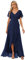 Ever-Pretty Robe de Mariage Femme Longue Asymétrique Manches Courtes Col V Fendue Fluide Chic Bleu Marine 48