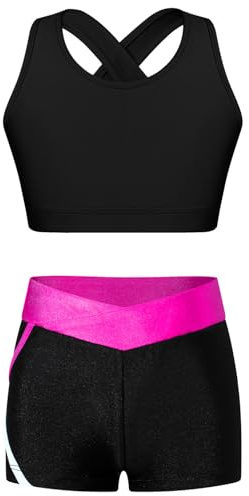 Freebily Tuta da Ginnastica Artistica Bambina Canotta Crop Top Senza Maniche Gilet + Pantaloncini Pantaloni Corti Completo da Danza Moderna Allenamento Palestra Tennis Yoga