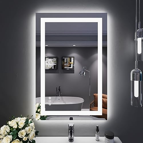 LOAAO 24X36 LED Bathroom Mirror with Lights, Anti-Fog, Dimmable, Backlit + Front Lit, Lighted Bathroom Vanity Mirror for Wall, Memory Function, Tempered Glass, Safe to Use, ETL Listed