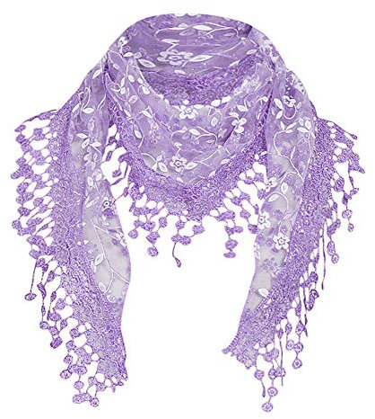 Dantazz Schal Damen Spitzen Halstuch Dreieck-Schal mit Fransen Winterschal Herbstschal Kopftuch Mode Seidenschal Elegant Damen-Schal Seidentuch (Lila, onesize)