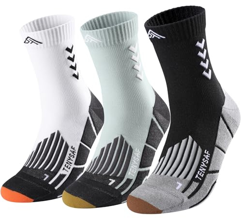 TENYSAF Compression Crew Running Socks: Athletic Socks for Men Women with Cushion,3 Pairs Work Hiking Basketball Sport Socks