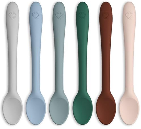 btrfe Silikon Baby Löffel 6-Pack, Erste Stufe Baby Ausbildung Löffel mit Weiche-Spitze, Biegbare Geführte Entwöhnlöffel Utensilien für Kleinkind Selbst-Fütterung