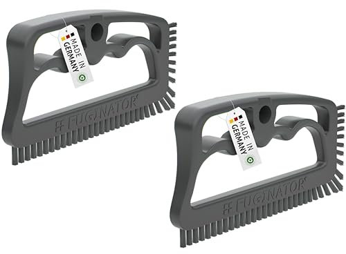 Fuginator® Grout Brush Bundle 2 Brushes in Grey/Grey - Cleaning Brush for Joint Cleaning in Bathroom, Toilet, Kitchen etc. - Cleaning Wall and Floor Tiles - Handy Brush for Grouts and Tiles