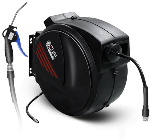CCLIFE Automatik Schlauchtrommel 29m+1m mit Druckluftpistole, 15 Bar max, 1/4 Schnellkupplung, Innendurchmesser 8mm Stärke Wandung 2mm Druckluftschlauchtrommel Wandhalterung