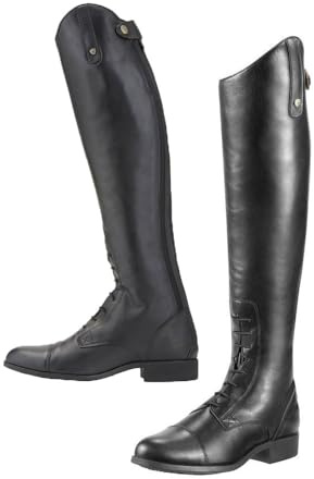 JIAYUTOO Bottes d'équitation pour femmes Bottes de chevalier en cuir PU rétro avec fermeture éclair arrière en plein air Grande taille Lacets Bottes de course de chevaux (Noir, 46)