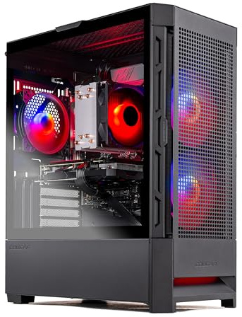 Skytech Blaze4 Mini Gaming-PC Ryzen 5 9600X 3,9 GHz (5,4 GHz turbo Boost), AMD RX 7600 8 GB GDDR6, 1TB SSD, 16 GB DDR5 RAM 5200, 650 W, guld, PSU, WLAN, Win 11 Home