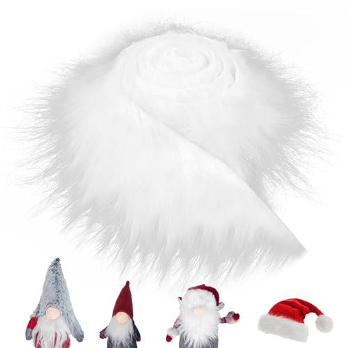 Furry Faux, Fell Stoff Kunstfell Basteln Weiß, 5x150cm Shaggy Craft Plush Plüsch Precut Strips für Gnome Beard Santa Hair DIY Basteldekoration