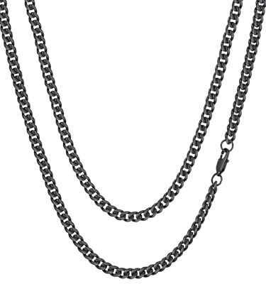 FaithHeart Edelstahlkette Panzerkette Herren Schwarz 6MM breit Damenkette Kubanische Halskette 55CM Kettenlänge Männerkette Freundschaftskette Modeschmuck Accessoire