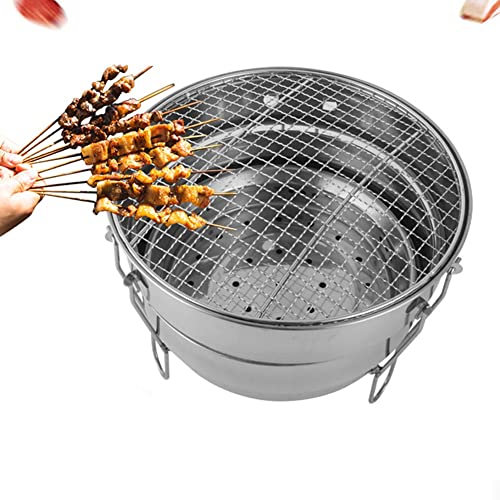 Bärbar BBQ-grillhink Rostfritt stål Vikbar kolgrill Shish Kabob-grill med förkromat galler Hibachi-grill för trädgård, terrasser, campinggrillar 29 cm diameter