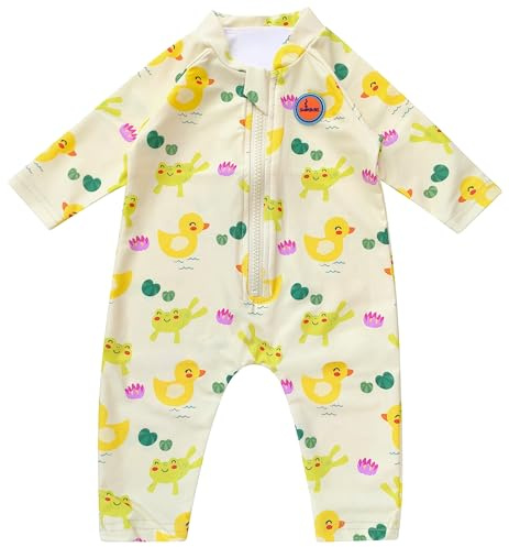 Swimbubs Traje de baño UV para bebé, traje de baño para niñas, protección solar, chaleco de protección contra erupciones para niños pequeños, UPF50, pato amarillo, Pato amarillo, 6-12 meses