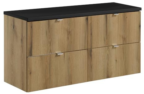 Lomadox Mobile doppio lavabo da bagno, 120 cm, in rovere e nero, profondità ridotta (40 cm)