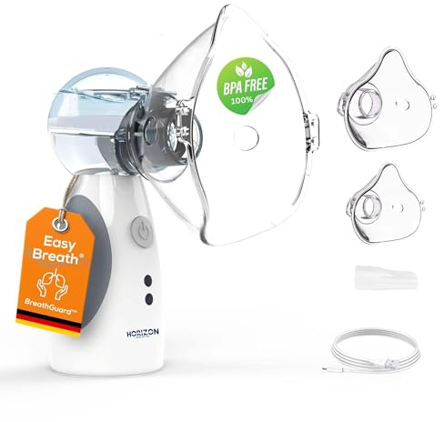 Horizon Health Easy Breath® Plus – BPA-frei & ohne Weichmacher – flüsterleiser Inhalator - Kinder & Erwachsene – tragbarer Nebulizer mit Smart Fill® Behälter, USB-Mikro Akku & autom. Reinigung