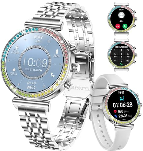 TAYSHILEY Fitness Smart Watch for Women, 1.27 HD Display, Bluetooth Calls, Waterproof Sports Women's Smartwatch, Heart Rate Monitor, Pedometer â Compatible with Android & iOS (Full Silver)