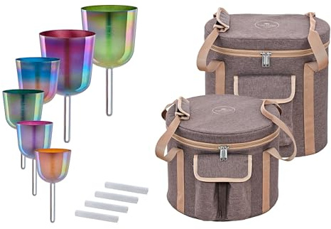 Essence Solfeggio Crystal Singing Bowl Set, 6 pc with Mallets and Bags—For Meditation, Sound Healing, Reiki Therapy, Yoga