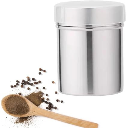 Pixaro Saupoudreur de sucre en poudre - Boîte en acier inoxydable avec couvercle - Accessoire de café - Saupoudreuse à épices - Saupoudreuse à cacao - Boîte sous vide pour sucre glacé et sel