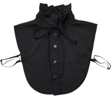 yanwuwa Abnehmbarer Reverskragen, Krawatte, Volant, Mädchen-Kragen-Accessoire, plissierter Kragen, alte Kunst, traditioneller Krawattenschal, Schwarz , M