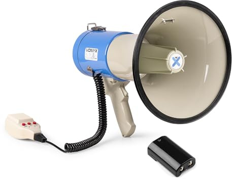 Vonyx MEG060 60W Megaphone Loudhailer Bullhorn with USB SD MP3 Player, Siren, 60s Recording, Rechargeable Lithium Battery Pack & Microphone, Ideal for Events, Crowds & Emergencies | bullhorn megaphone