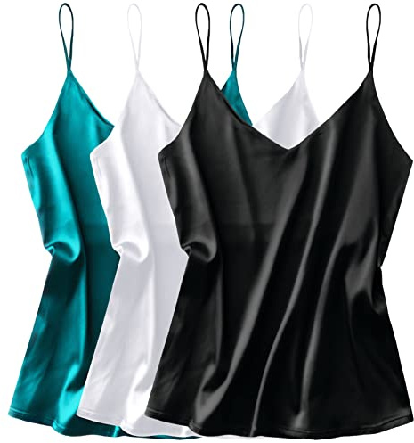 Ekouaer 3-pack dam satin undertröjor linne siden Cami Camisole spagettiremmar basic topp ärmlös blustopp S–XXL