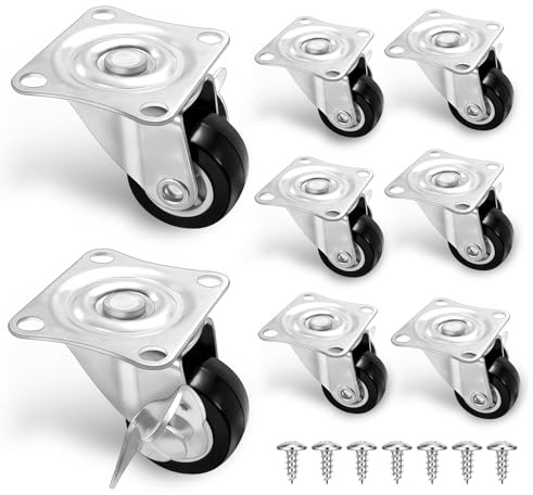 8 Pezzi Ruote per Mobili con Freno, 25mm Rotelle Girevoli a 360° Silenziose, Include 32 Viti, per Banco da Lavoro, Tavolo, Armadio