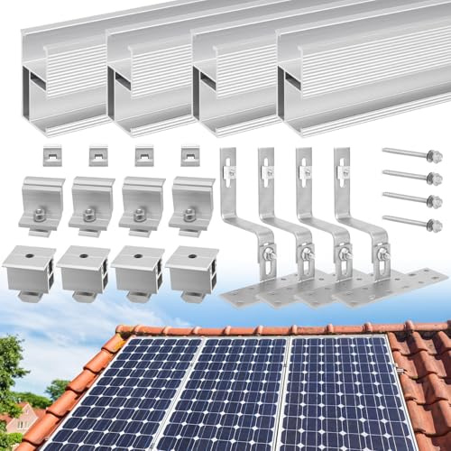 Lot de 2 modules Therlan Upgrade 200 mm profil aluminium et crochet de toit photovoltaïque support solaire réglable pour panneau solaire épaisseur 30-45 mm