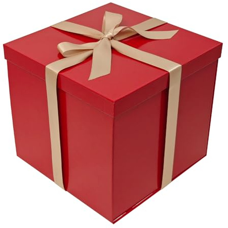 Tekhoho Caja Regalo Roja 22x22x20,5cm, Cajas de Regalo Premium con Tapa y Cinta para Regalos de San Valentín, Navidad, Bodas, Cumpleaños, Embalaje de Regalo, Forro a Cuadros