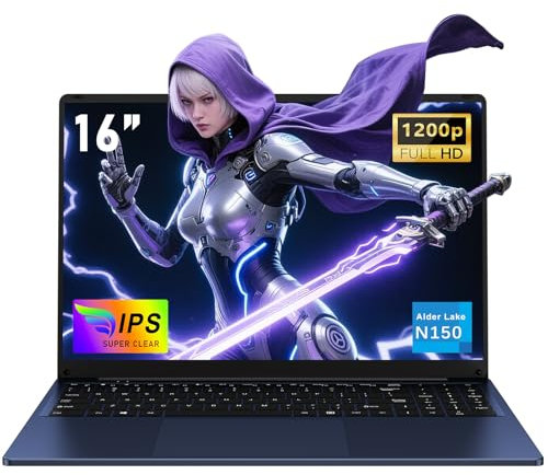 NAIKLULU 2025 16 Inch Cheap Gaming Laptop Processor N150 (1.2 to 3.6GHz) RAM 16GB SSD 1TB Gamer Laptop Computer, 6000MAh/1920x1200P/Webcam/Backlit Full Keyboard/Touchpad