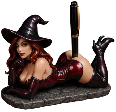 Générique Porte-stylo drôle de sorcière, figurine de bibliothèque de sorcière sexy avec porte-stylo, résine sorcières Statue Statut Holders Desk Accessoire pour Halloween Offices Home Decoration