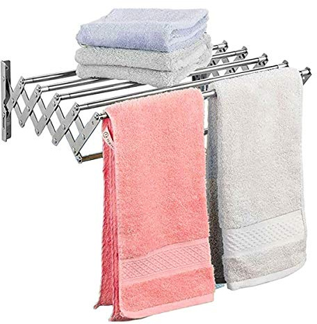 Porte-serviettes télescopique pliable en acier inoxydable pour économiser de l'espace pour un rangement efficace de la salle de bain