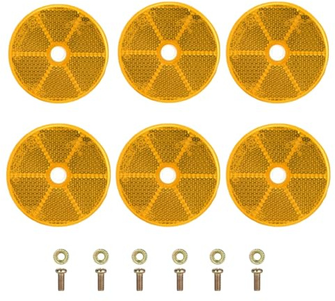 OYUUJII Catadioptre Rond,6 Pièces Catadioptre Moto 60 mm Catadioptres Remorque Catadioptres Velo,Réflecteurs Arrière Rond à Visser Réfléchissants de Sécurité(Jaune)