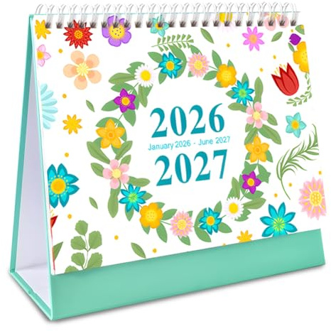 Calendario de Mesa 2026–2027, 18 Meses (Ene 2026–Jun 2027), Planificador de Escritorio con Papel Grueso, Diseño Floral, Espacio para Notas Mensuales – Perfecto para Organizar la Casa