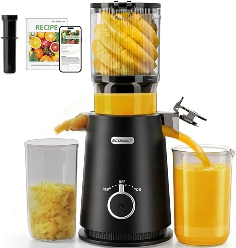 ECOSELF Juicer Machines - Wide Mouth Feed Chute with Self Feeding Hands-Free Design - Cold Press Juicer for Vegetables and Fruits - Juice Extractor Machine High Juice Yield - With Brush