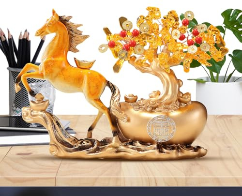 Goldene -Figur, Neujahrs-Geldbaum-Skulptur, kleine Größe für Desktop-Display, Premium-Legierung, und -Reichtum Ornament für Bücherregal, Fensterbank, Heimbüro, Arbeitszimmer