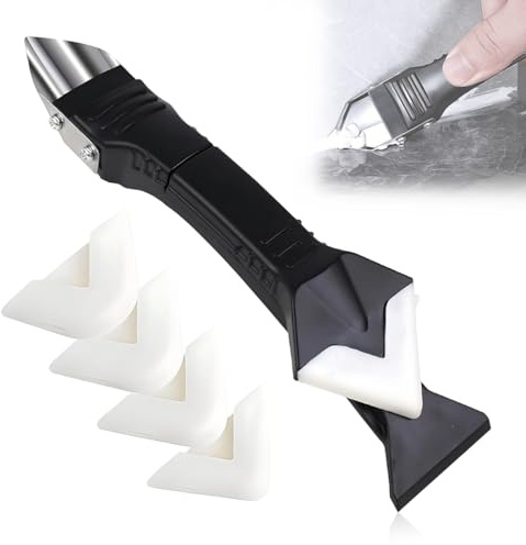 OIUAVYR 1 Pièce Outil Enlève Joint Silicone 5 en 1 Spatule & Grattoir Multi-Embouts pour Joints,Acrylique 5 Embouts, Coulis, Résine, Interchangeables Pour Cuisine Salle de bain Sol évier Fenêtre