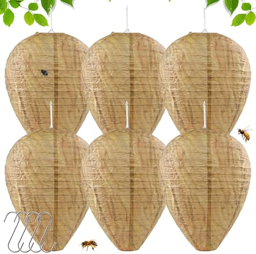 TISMHGKU 6 Piezas Nido de Avispas,Anti Avispas Exterior,Colgar Nido de Avispas Falsas,Señuelo en Forma de Nido de Artificial,Trampas Avispas Exterior para casa y jardín al Aire Libre