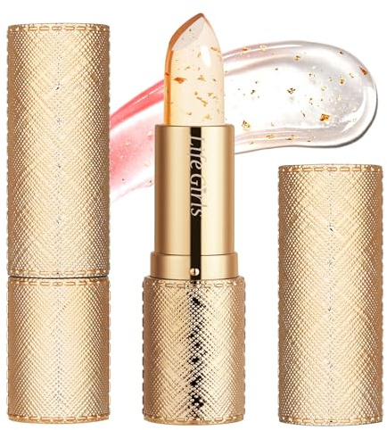 AOOHA Lapiz Labial Cambio de Color,Bálsamo Labial Transparente Dorado,Barra de Labios Larga Duración Hidratante PH,Adaptación al Color,Efecto Tinte Natural,Translúcido