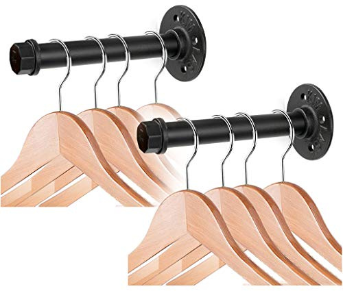 Sumnacon 2 Pcs 7.7 Inch Industrial Pipe Clothes Bar - Heavy Duty Rustic Metal Coat Hanger with Screws, Wall-Mounted Garment Holder Rack for Bedroom/Bathroom/Cabinet/Boutique/Clothing Store, Black