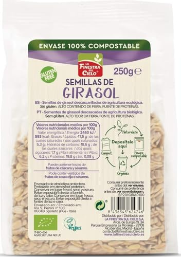 La Finestra Sul Cielo Semillas de girasol peladas bio, envase compostable- La Finestra sul Cielo - 400g (Caja 6 uds - Total: 2400g