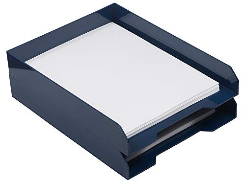 JAM PAPER Stackable Paper Trays - Navy Blue - Desktop Document, Letter, & File Organizer Tray - 2/pack