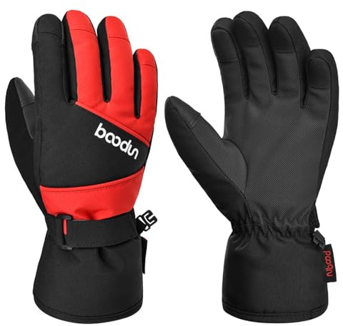 TRIWONDER Gants Ski Enfant Hiver Gants Neige Chaud Snowboard Coupe-Vent Antidérapant pour Garçon Fille Sports en Plein Air (S/M (6-9 Ans), B - Noir & Rouge)