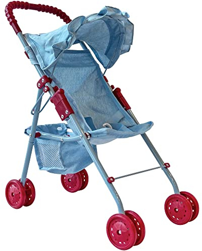 My First Baby Doll Stroller for Toddlers 3 Year Old Girls, Little Kids | Folding Baby Stroller for Dolls, Toy Stroller for Baby Dolls with Bottom Storage Basket, Foldable Frame, Canopy, Seatbelt