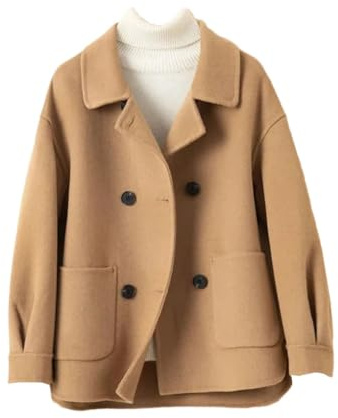Cappotto Autunno Inverno Donna 100% Lana, Giacca Corta Femminile, Cappotto in Cashmere Primaverile, Abbigliamento da Esterno, Cardigan, Khaki9, S