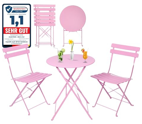 Albatros - Juego de 3 piezas de color rosa - Mesa bistró con 2 sillas - Sillas plegables y mesa resistente - Ideal para balcón o jardín - Diseño moderno