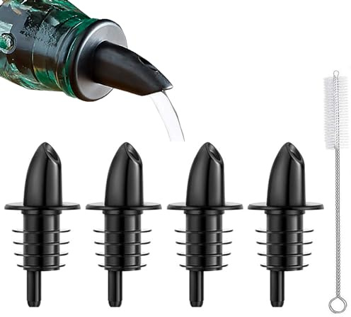 4 Pack Plastic Liquor Free Flow Pourers, Liquor Bottle Pourers for Alcohol, Syrup, Olive Oil, Mixed Drinks, Vinegar (Black-4 Pack)