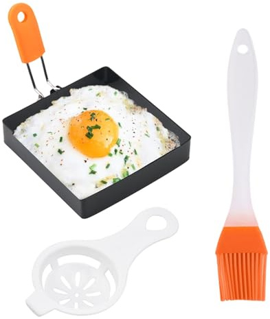 Stampo quadrato per uova – Set di anelli per uova frittate, cuociuova quadrati, set di anelli quadrati con manico in silicone, anelli cuociuova in acciaio inox per colazione a forma di , 10 cm