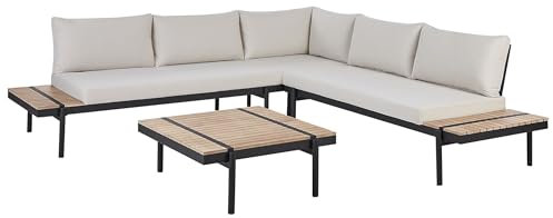 Hörnsoffgrupp Trädgård 5-sits Eukalyptusträ Soffbord Off-White Dynor Bellariva