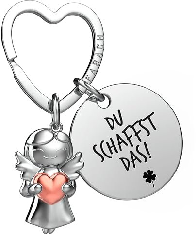 FABACH Viel Glück Schlüsselanhänger Schutzengel Glücksbringer mit Herz und Gravur - Schutzengel Kleeblatt Glücksbringer Engel Du schaffst das - Geschenke Viel Erfolg Geschenk Viel Glück