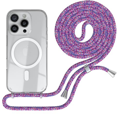 EAZY CASE - mobilkedja kompatibel med iPhone 16 Pro, kedja för upphängning, stötsäkert mobilskal för iPhone 16 Pro, silikonskal med rem, transparent mobilskal i Enhörning
